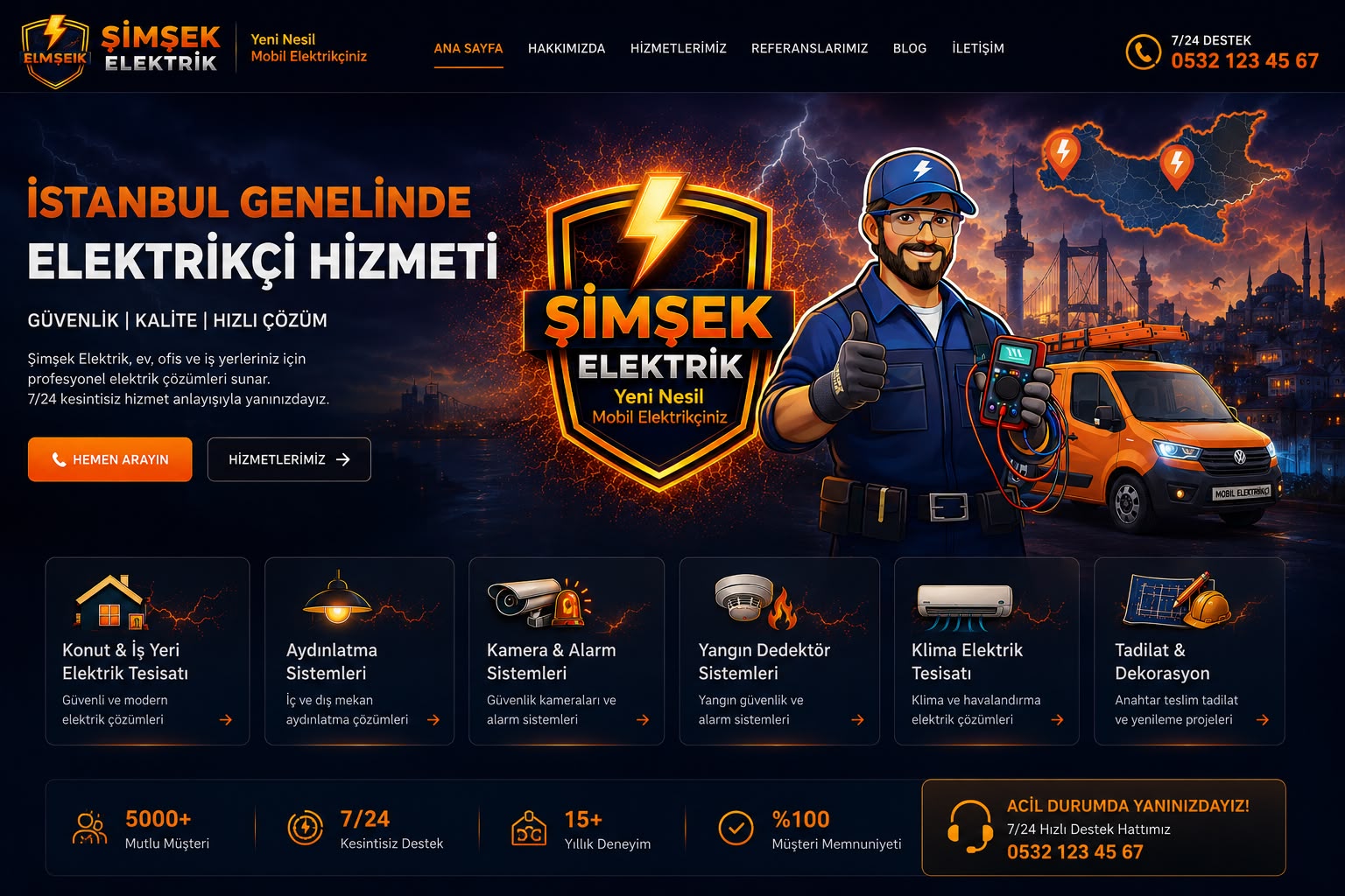 Şimşek Elektrik İstanbul geneli elektrikçi hizmeti ana sayfa tasarımı